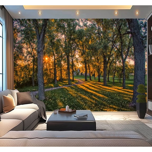 Peel and Stick Wallpaper Sunrise trees Modern Art Wall Mural Decor Self Adhesive and Removable 100in x 144in