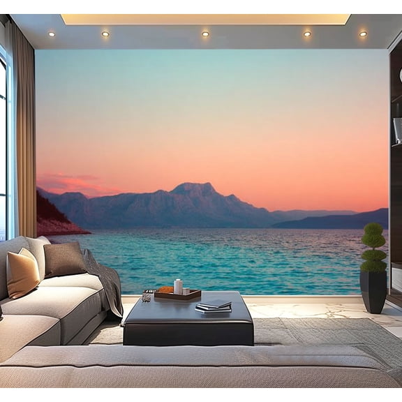 Peel and Stick Wallpaper Sunset By Sea Modern Art Wall Mural Decor Self Adhesive and Removable 100in x 144in