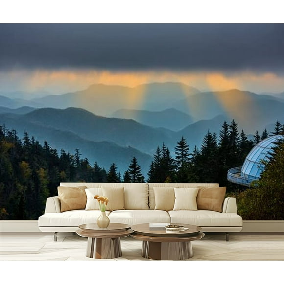Peel and Stick Wallpaper Sunset Great Smoky Mountains National Park Modern Art Wall Mural Decor Self Adhesive and Removable 69in x 98in
