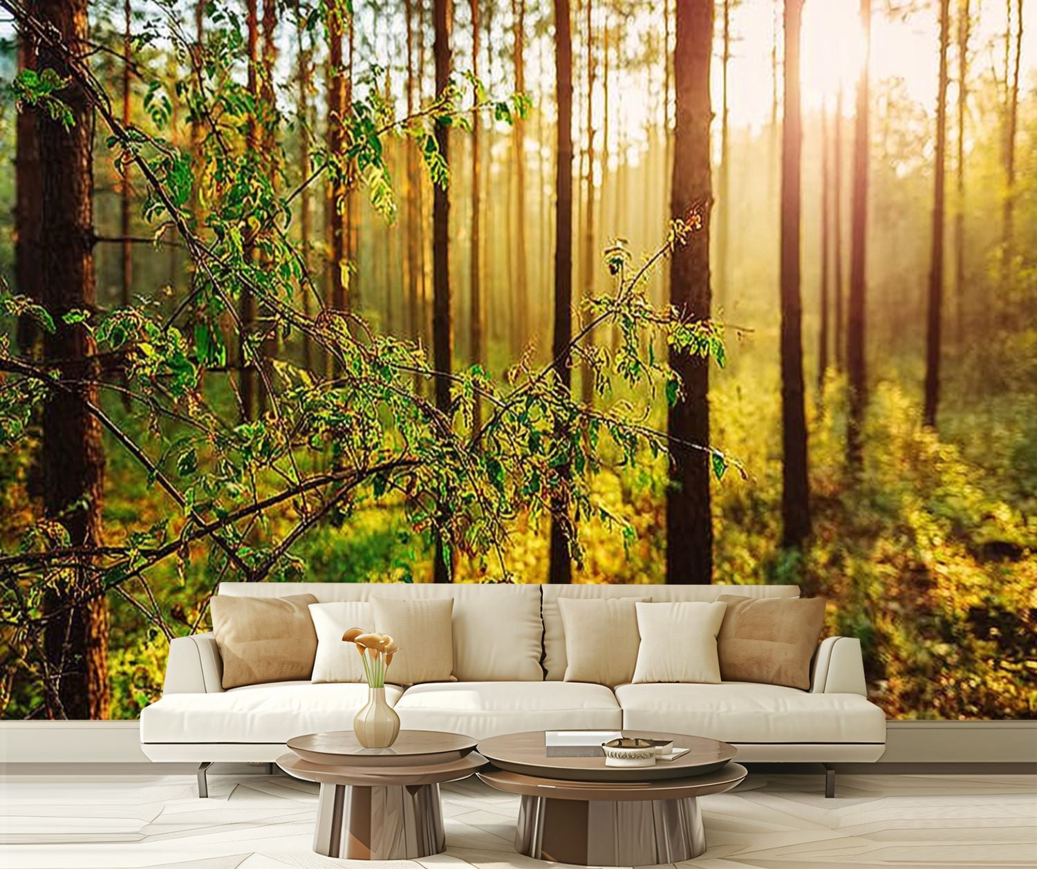 Peel and Stick Wallpaper Sunset Spring Forest Modern Art Wall Mural Decor Self Adhesive and Removable 69in x 98in