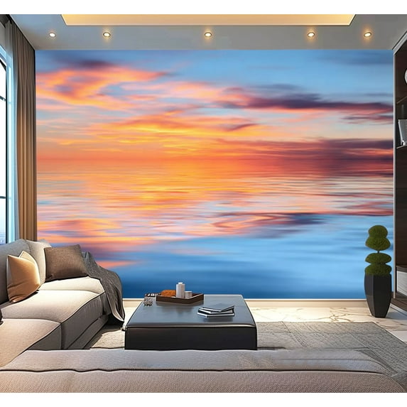 Peel and Stick Wallpaper Sunset sky reflected water Modern Art Wall Mural Decor Self Adhesive and Removable 100in x 144in