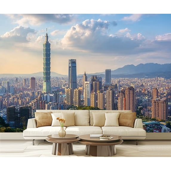 Peel and Stick Wallpaper Taipei city panorama Taiwan Modern Art Wall Mural Decor Self Adhesive and Removable 69in x 98in
