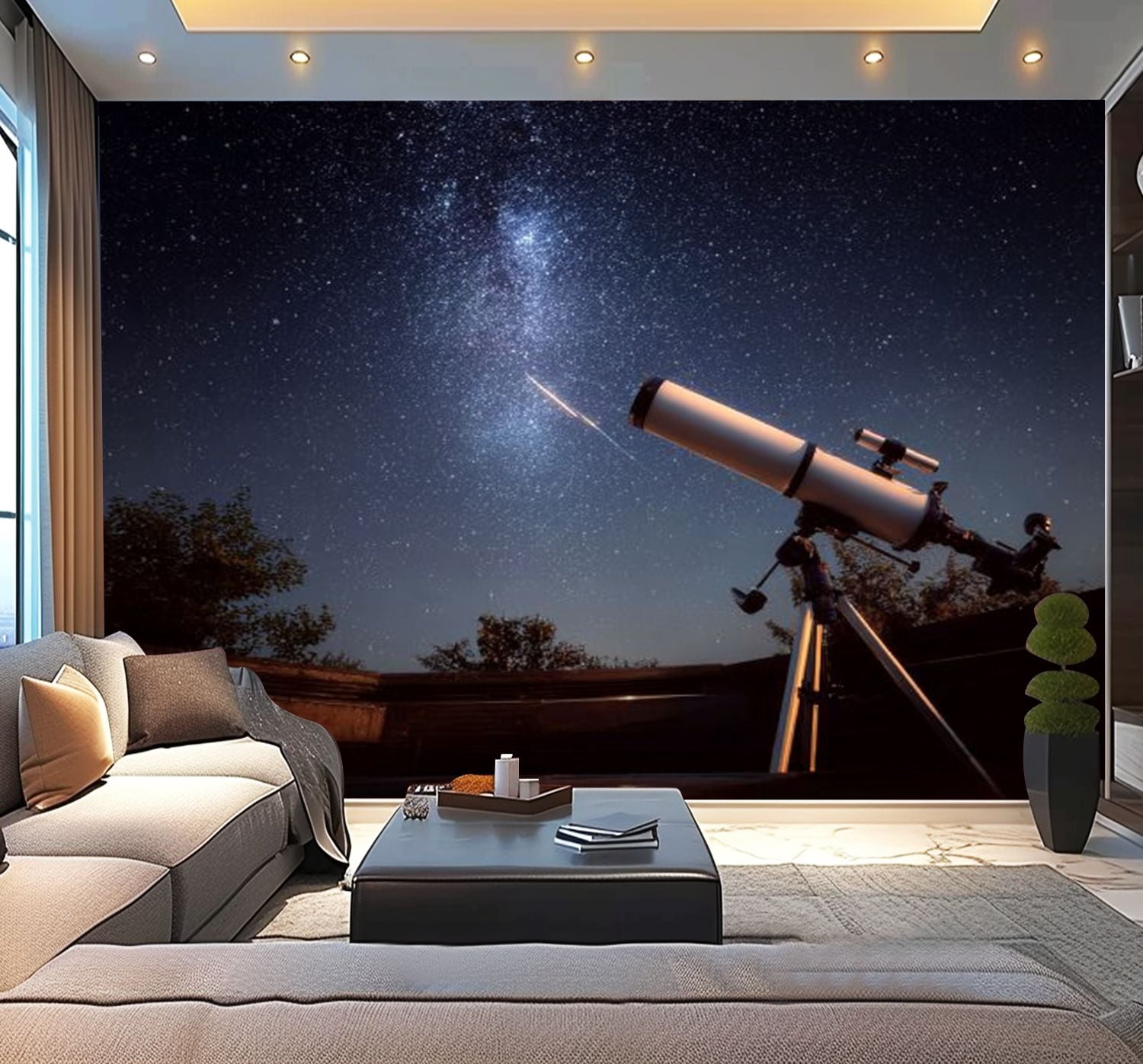 Peel and Stick Wallpaper Telescope watching sky falling star 3d rendering Modern Art Wall Mural Decor Self Adhesive and Removable 100in x 144in