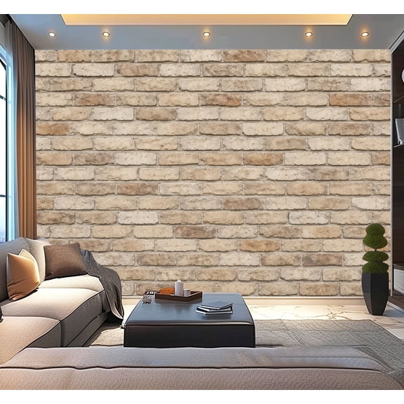 Peel and Stick Wallpaper Textured Beige Brick Wall Subtle Variations Modern Art Wall Mural Decor Self Adhesive and Removable 100in x 144in