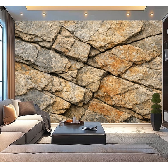 Peel and Stick Wallpaper Textured Rock Surface Intertwining Cracks Earthy Tones Modern Art Wall Mural Decor Self Adhesive and Removable 100in x 144in