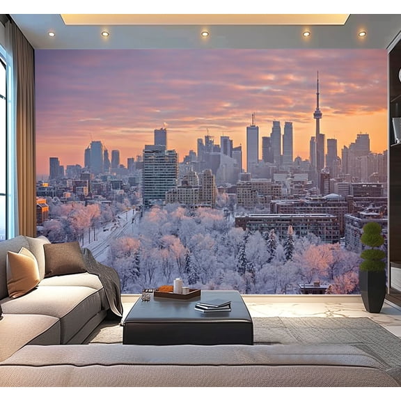 Peel and Stick Wallpaper Toronto Winter Sunset Modern Art Wall Mural Decor Self Adhesive and Removable 100in x 144in