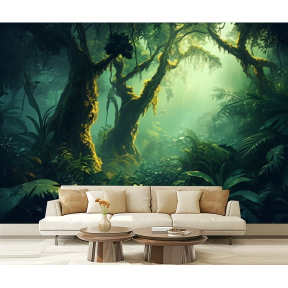 Peel and Stick Wallpaper Tropical Jungle green plant leaf Modern Art Wall Mural Decor Self Adhesive and Removable 100in x 144in