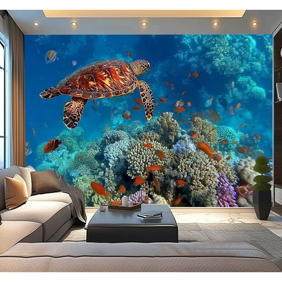 Peel and Stick Wallpaper Tropical fish turtle Modern Art Wall Mural Decor Self Adhesive and Removable 100in x 144in