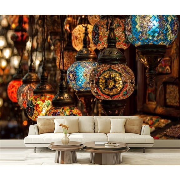 Peel and Stick Wallpaper Turkish Moroccan glass tea light hanging Modern Art Wall Mural Decor Self Adhesive and Removable 69in x 98in