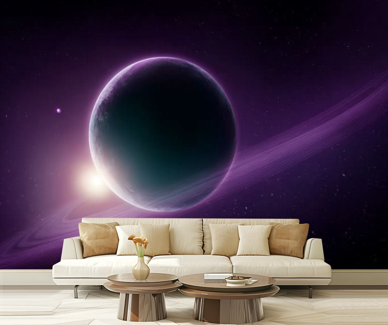 Peel and Stick Wallpaper Two planets Modern Art Wall Mural Decor Self Adhesive and Removable 69in x 98in