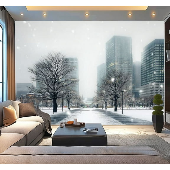 Peel and Stick Wallpaper View City Winter Modern Art Wall Mural Decor Self Adhesive and Removable 100in x 144in