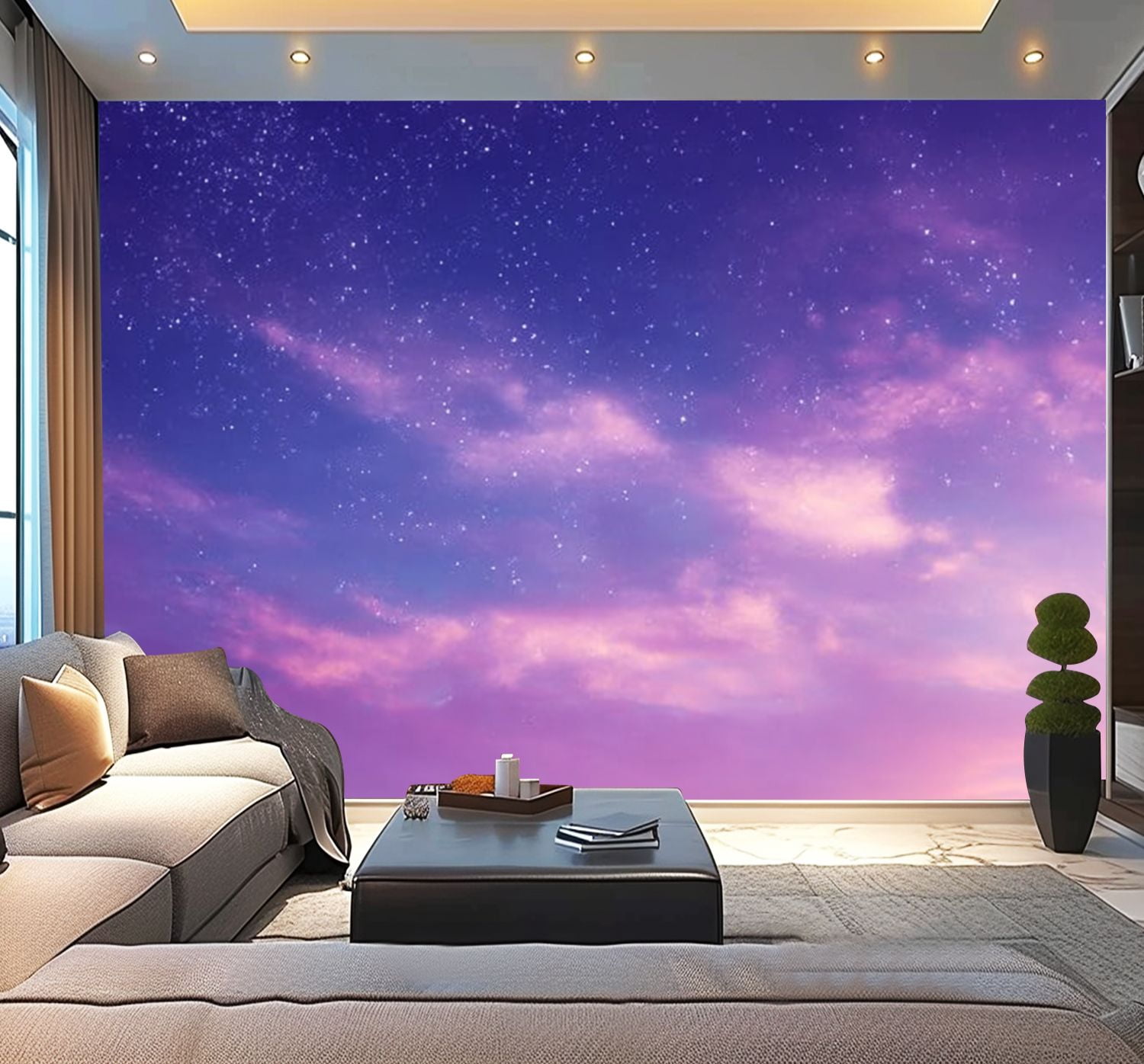 Peel and Stick Wallpaper View evening purple sky cirrus clouds stars ...