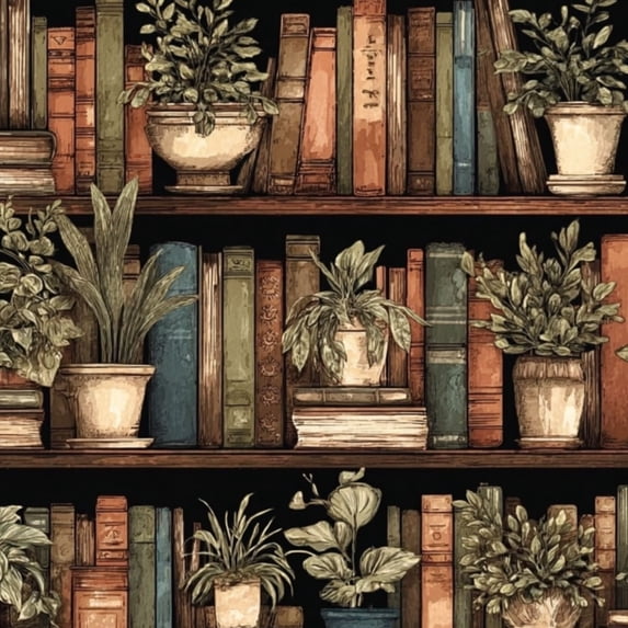 Peel and Stick Wallpaper Vintage Bookshelf Green Plants Self Adhesive Removable Renter Friendly Contact Paper for Bedroom 17.7in x 118in