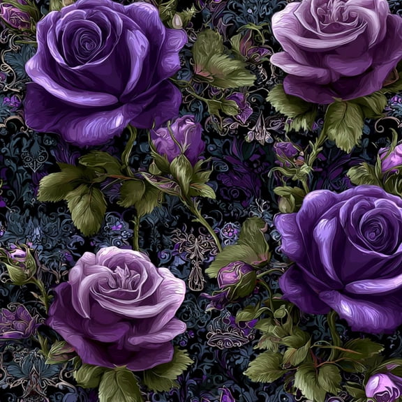 Peel and Stick Wallpaper Vintage Gothic Dark Purple Roses Damask 17.7in x 9.8ft Self Adhesive Contact Paper Removable
