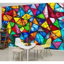 Peel and Stick Wallpaper Wall Murals Rainbow Stained Glass 69"H x 96"W Removable Wall Paper Self-Adhesive Wall Decor for Bedroom Living Room Nursery