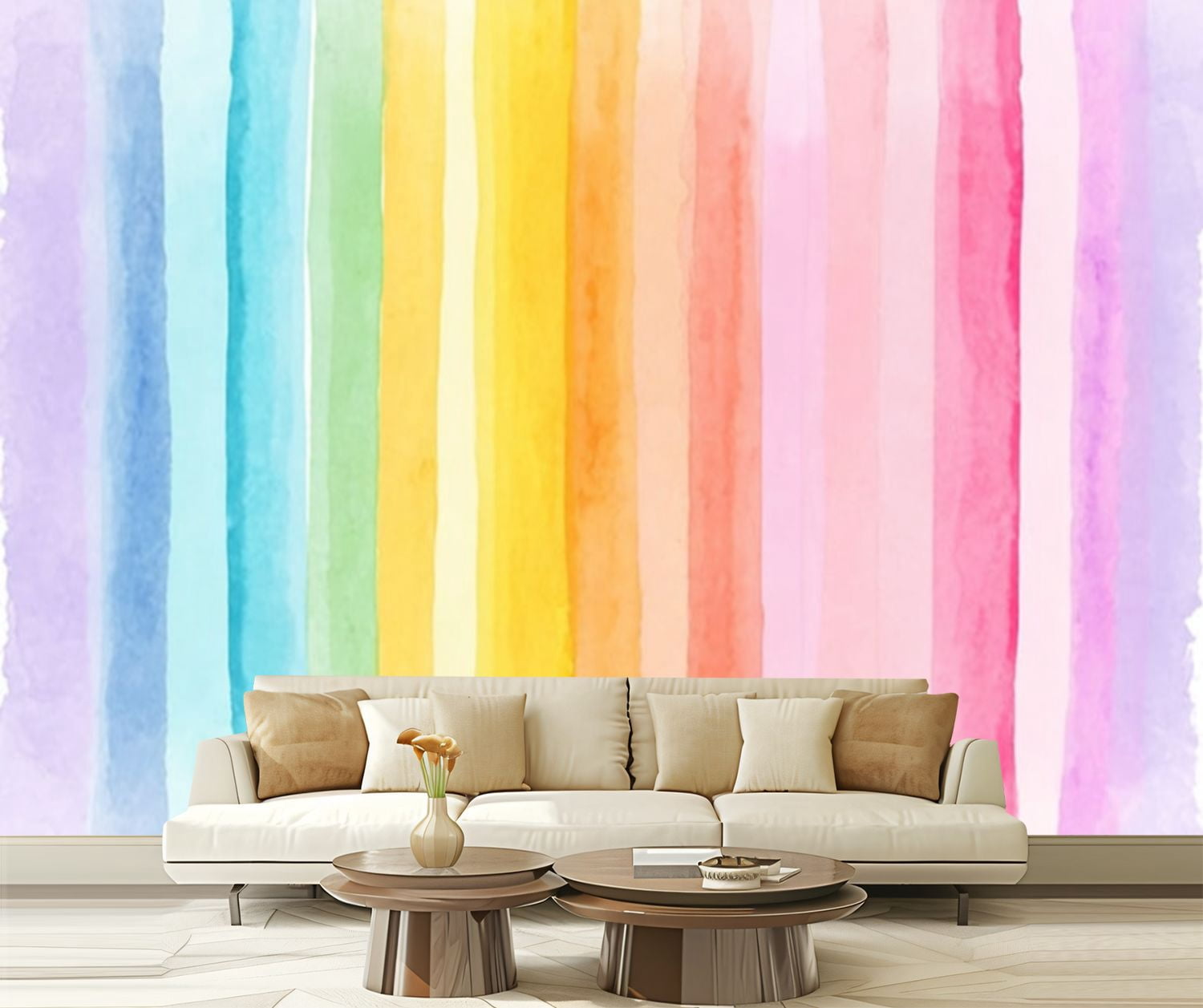 Peel and Stick Wallpaper Watercolor rainbow brush stripes Paintbrush ...