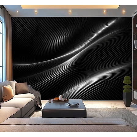 Peel and Stick Wallpaper Waterproof Abstract Black White Wavy Metallic Stripes Wall Mural Decor Self Adhesive and Removable 100in x 144in