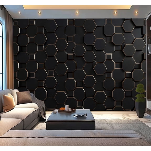 Peel and Stick Wallpaper Waterproof Abstract Honeycomb Golden Stroke Wall Mural Decor Self Adhesive and Removable 100in x 144in
