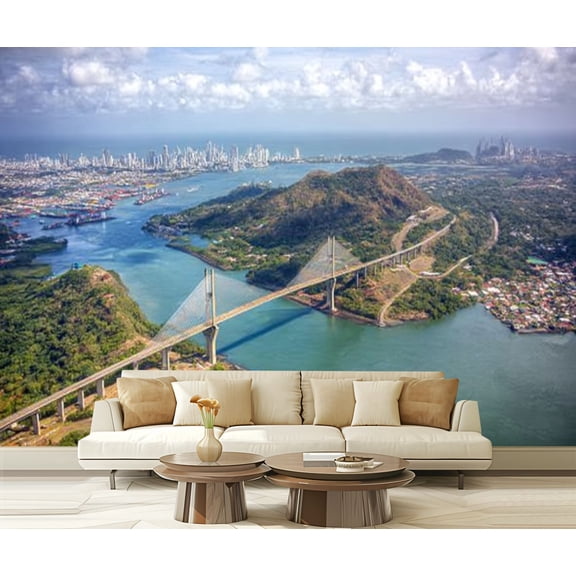 Peel and Stick Wallpaper Waterproof Aerial view Bridge Americas Panama Wall Mural Decor Self Adhesive and Removable 69in x 98in