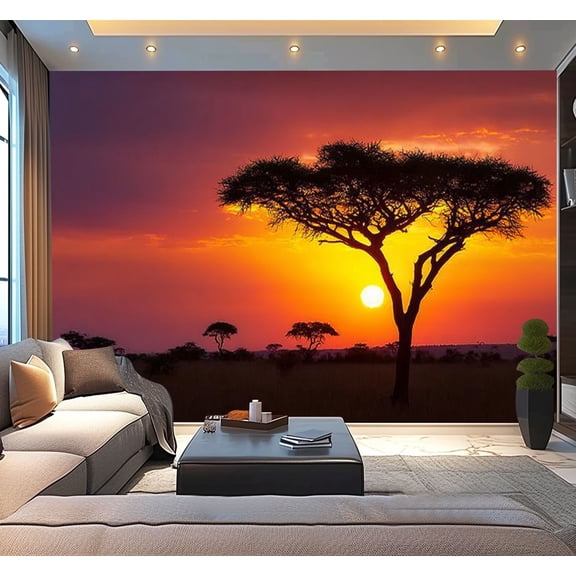 Peel and Stick Wallpaper Waterproof African sunset Wall Mural Decor Self Adhesive and Removable 100in x 144in