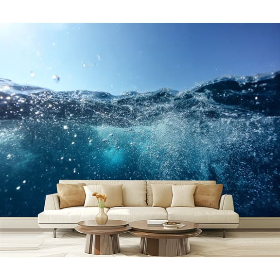 Peel and Stick Wallpaper Waterproof Air bubbles underwater sea blue sky water surface Wall Mural Decor Self Adhesive and Removable 69in x 98in