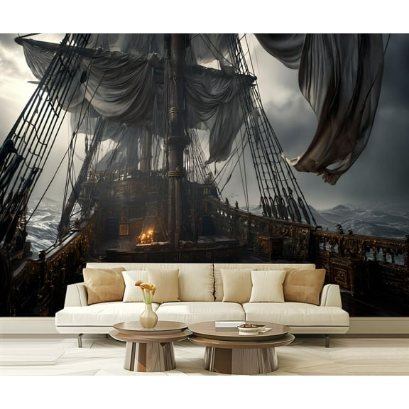 Peel and Stick Wallpaper Waterproof Baroque Pirate Ship Canvas Velvet Sails Ambiance Wall Mural Decor Self Adhesive and Removable 69in x 98in
