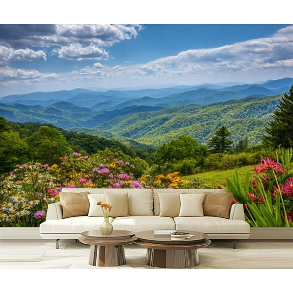 Peel and Stick Wallpaper Waterproof Beautiful flowers blooming mountains Wall Mural Decor Self Adhesive and Removable 69in x 98in