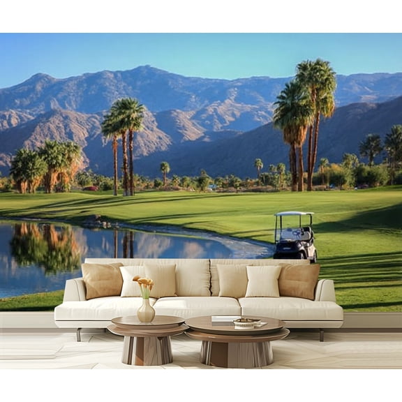 Peel and Stick Wallpaper Waterproof Beautiful golf course s lake golf cart California Wall Mural Decor Self Adhesive and Removable 69in x 98in