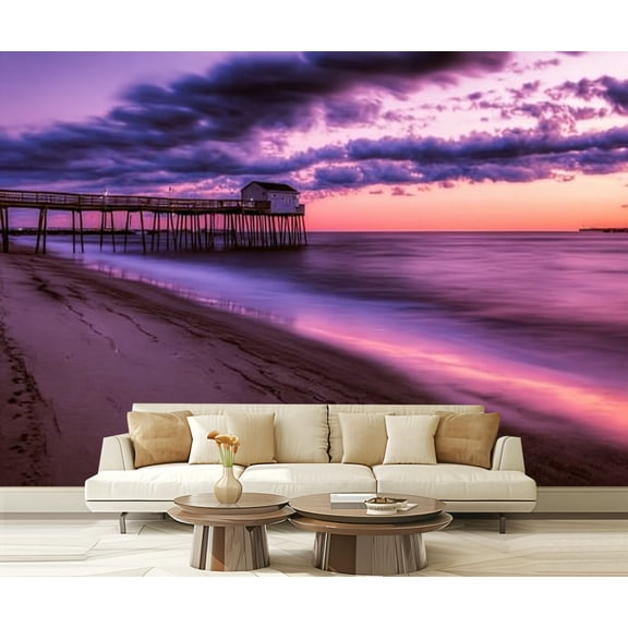 Peel and Stick Wallpaper Waterproof Beautiful sunrise Jersey Shore Wall Mural Decor Self Adhesive and Removable 69in x 98in