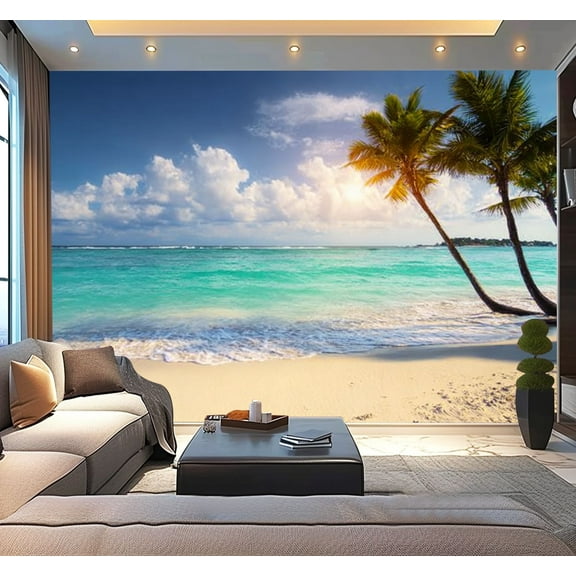 Peel and Stick Wallpaper Waterproof Beautiful tropical white beach coconut palm trees Wall Mural Decor Self Adhesive and Removable 100in x 144in