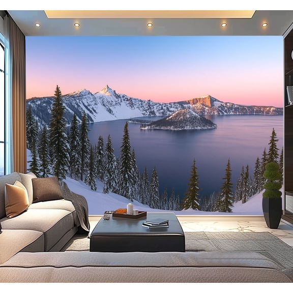 Peel and Stick Wallpaper Waterproof Beautiful winter sunset Crater Lake Wall Mural Decor Self Adhesive and Removable 100in x 144in