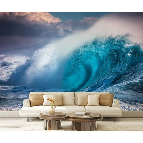Peel and Stick Wallpaper Waterproof Big wave breaking sunset Wall Mural Decor Self Adhesive and Removable 69in x 98in