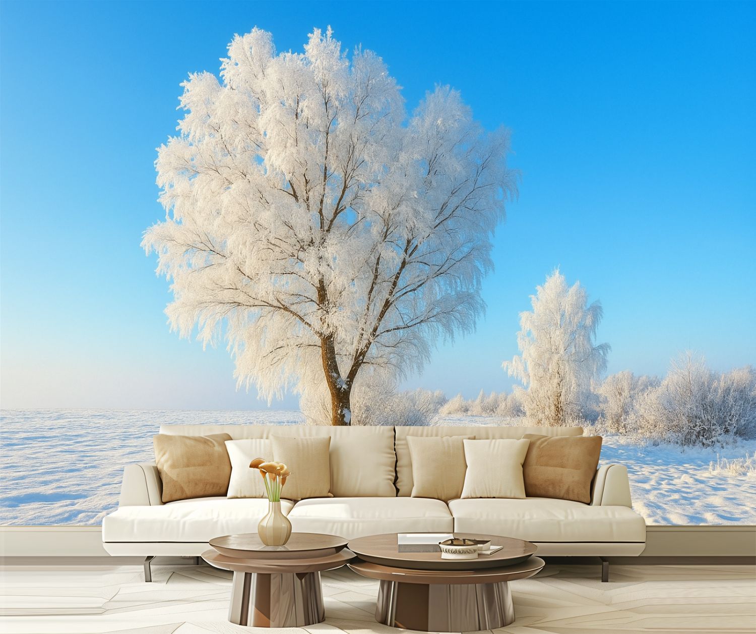 Peel and Stick Wallpaper Waterproof Birch trees frost winter landscape ...