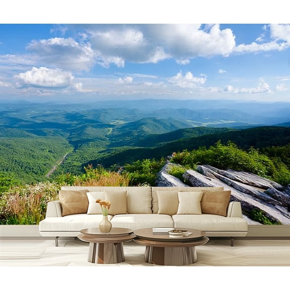 Peel and Stick Wallpaper Waterproof Blue Ridge grass clouds Wall Mural Decor Self Adhesive and Removable 69in x 98in