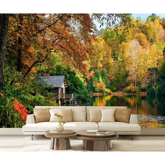 Peel and Stick Wallpaper Waterproof Boat house fall Asheville North Wall Mural Decor Self Adhesive and Removable 69in x 98in