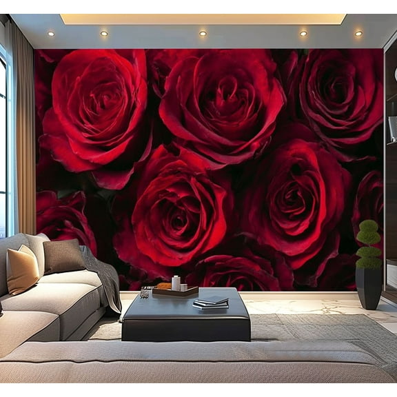 Peel and Stick Wallpaper Waterproof Bouquet dark red roses Wall Mural Decor Self Adhesive and Removable 100in x 144in