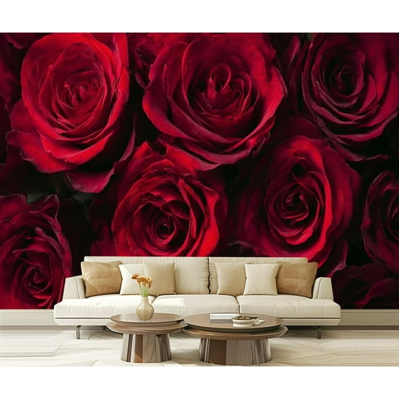 Peel and Stick Wallpaper Waterproof Bouquet dark red roses Wall Mural Decor Self Adhesive and Removable 69in x 98in