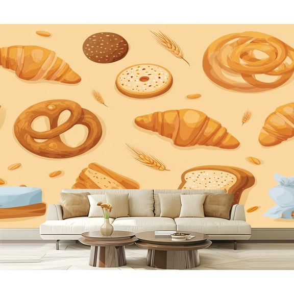 Peel and Stick Wallpaper Waterproof Bread bakery pastry products rye wheat whole grain bread Wall Mural Decor Self Adhesive and Removable 69in x 98in