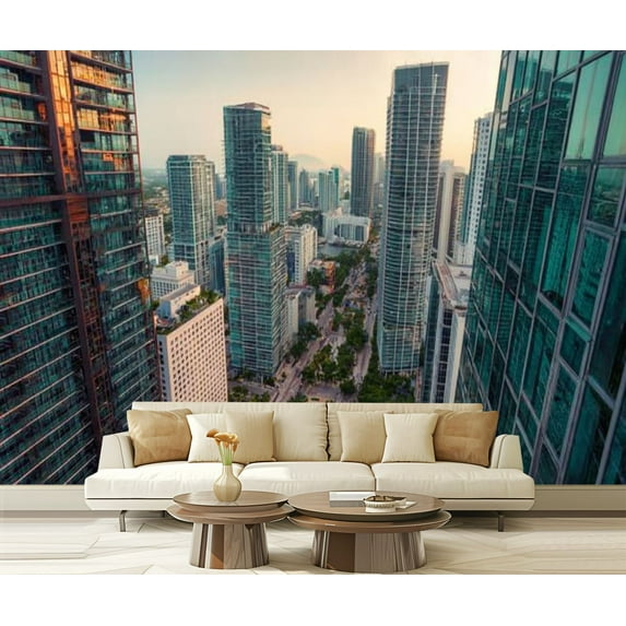 Peel and Stick Wallpaper Waterproof Brickell Avenue Miami Fl Wall Mural Decor Self Adhesive and Removable 69in x 98in