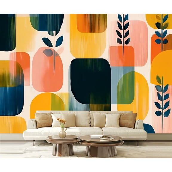 Peel and Stick Wallpaper Waterproof Bright Shapes Geometric Shapes Bold Colors Pink Circles Wall Mural Decor Self Adhesive and Removable 69in x 98in