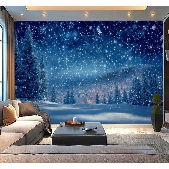 Peel and Stick Wallpaper Waterproof Christmas night snowfall Wall Mural Decor Self Adhesive and Removable 100in x 144in