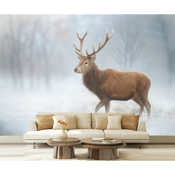 Peel and Stick Wallpaper Waterproof Close up Red deer stag winter Wall Mural Decor Self Adhesive and Removable 69in x 98in