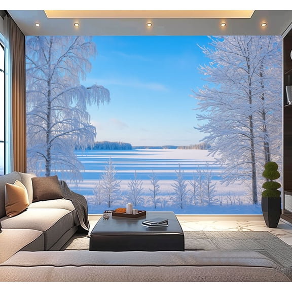 Peel and Stick Wallpaper Waterproof Cold winter day landscape from Sotkamo Finland Wall Mural Decor Self Adhesive and Removable 100in x 144in