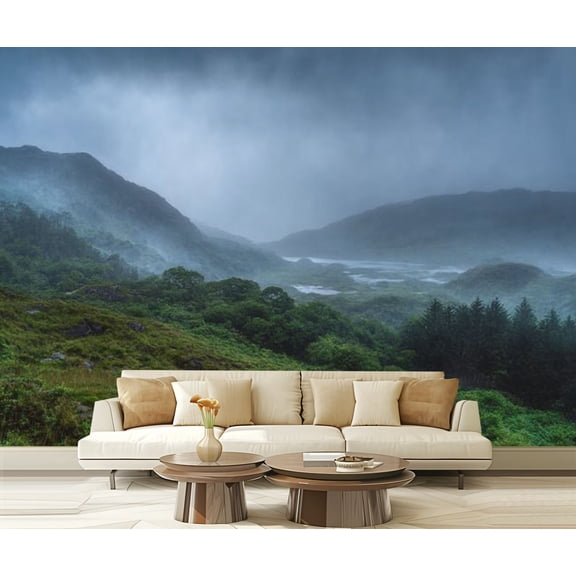 Peel and Stick Wallpaper Waterproof Dramatic storm sky mist heavy rain Ladies View Wall Mural Decor Self Adhesive and Removable 69in x 98in