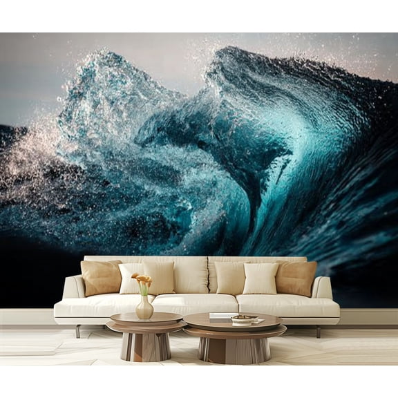 Peel and Stick Wallpaper Extreme close up thrashing emerald ocean waves Modern Art Wall Mural Decor Self Adhesive and Removable 69in x 98in