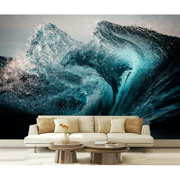 Peel and Stick Wallpaper Waterproof Extreme close up thrashing emerald ocean waves Wall Mural Decor Self Adhesive and Removable 69in x 98in