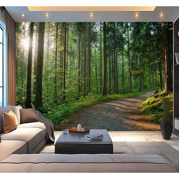Peel and Stick Wallpaper Waterproof Footpath dense forest sunny day Wall Mural Decor Self Adhesive and Removable 100in x 144in