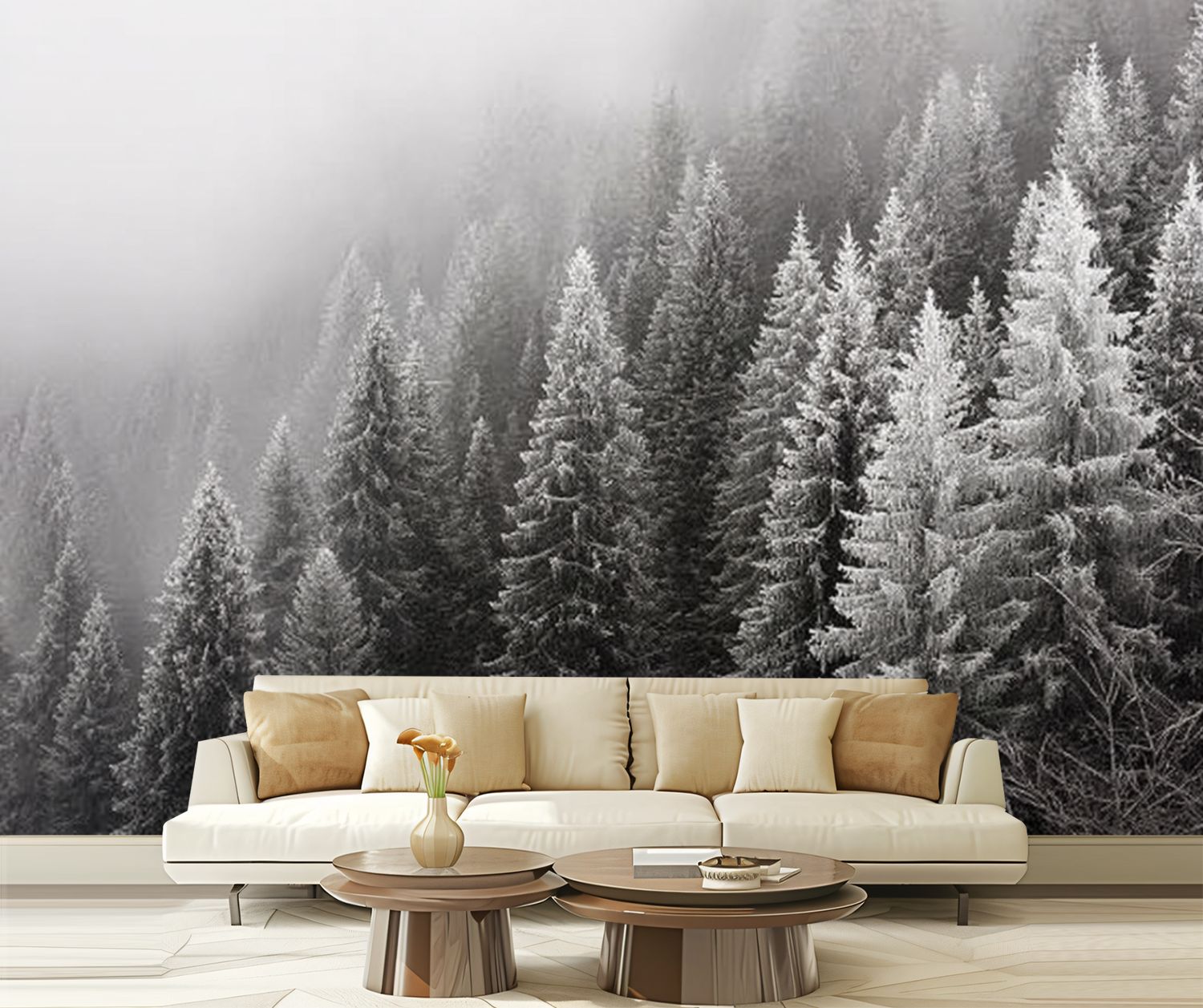 Peel and Stick Wallpaper Waterproof Frozen winter forest fog Wall Mural ...