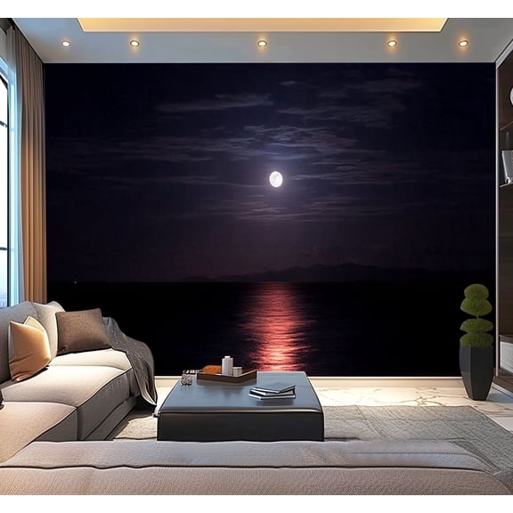 Peel and Stick Wallpaper Waterproof Full moon clouds sky sea Wall Mural Decor Self Adhesive and Removable 100in x 144in