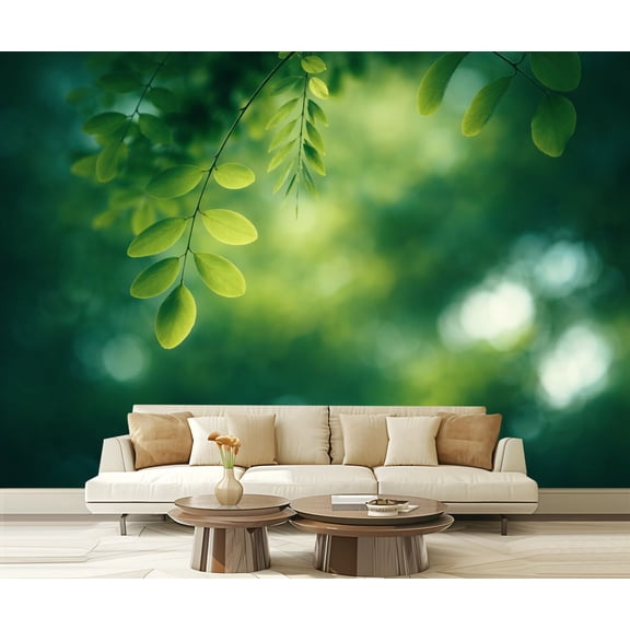 Peel and Stick Wallpaper Waterproof Green Leaves Soft Bokeh Nature Wall Mural Decor Self Adhesive and Removable 69in x 98in